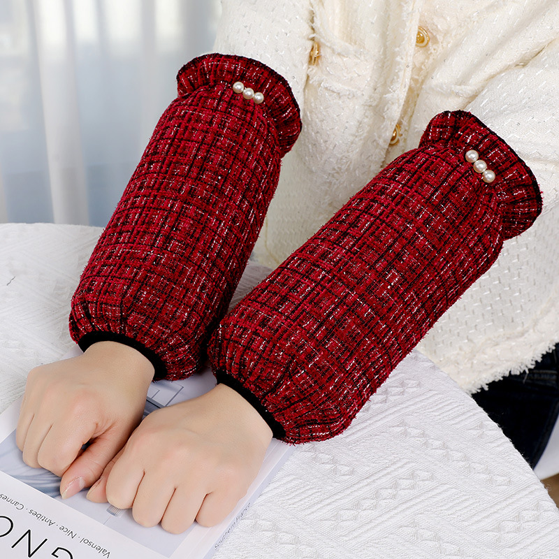 新款格子短款袖套女款秋冬季韩版学生套袖成人办公上班防脏护袖头