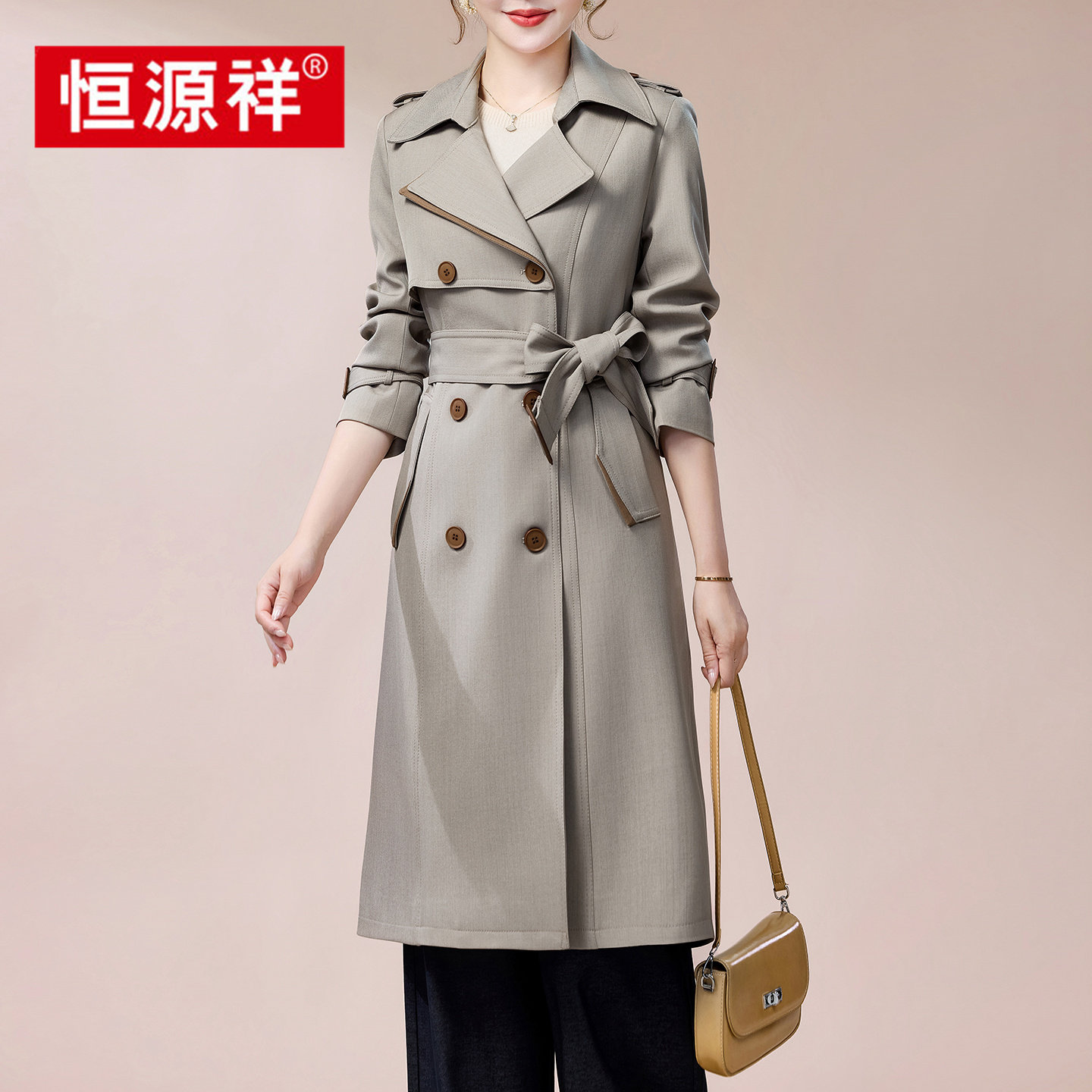 恒源祥风衣女中长款气质外套中老风衣