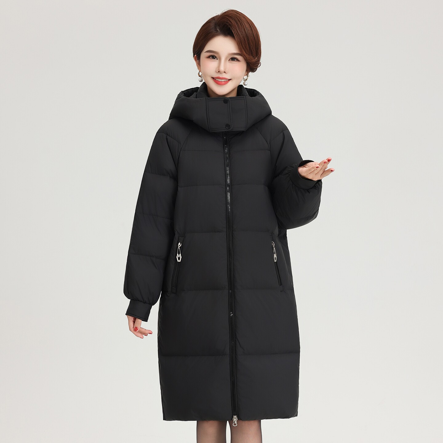 鹅绒服女2025冬季中长款洋气中年妈妈大码宽松羽绒服加厚连帽外套