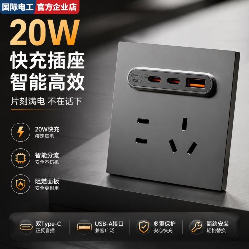 国际电工86型USB+Type-C插座