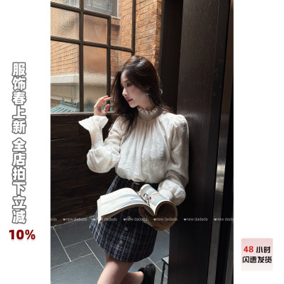 利达 NEW DADADA【海岸柔景】白色衬衫女长袖设计感小众褶皱上衣