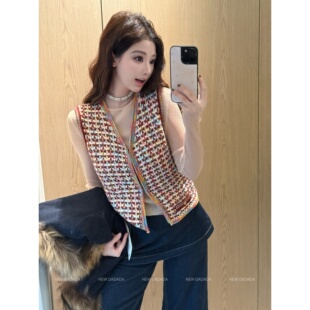 利达NEW DADADA小香风五彩针织小吊带背心女开衫马甲叠穿外穿坎肩