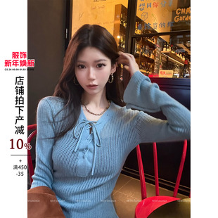 利达 NEW DADADA【茶白日记】复古卡其绑带长袖T恤女修身显瘦上衣