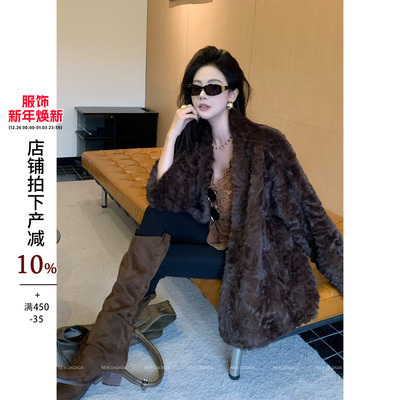 利达NEW DADADA【简雅相生】复古卡其色羊羔毛外套女宽松长袖大衣