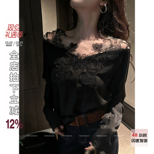 NEW 上衣女修身 DADADA 黑色蕾丝拼接长袖 显瘦T恤 柔调森语 利达