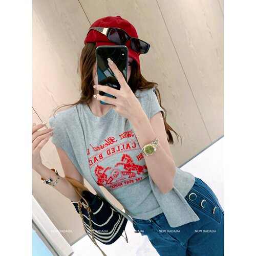 披肩短袖t恤女显瘦收腰上衣