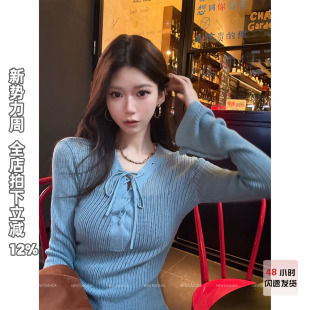 NEW T恤女修身 DADADA 复古卡其绑带长袖 显瘦上衣 茶白日记 利达