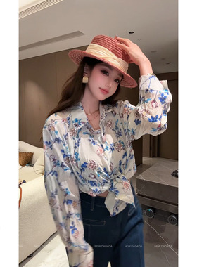 利达NEW DADADA【春日碎花】复古做旧印花衬衫女长袖宽松显瘦上衣