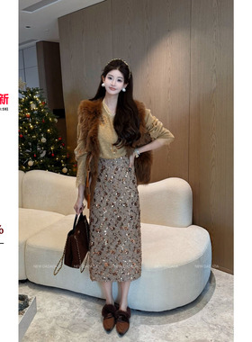 利达 NEW DADADA【暖光碎金裙】时尚休闲百搭半身裙QEM3853