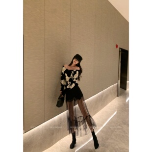 利达NEWDADADA减龄网纱半身裙女2026春透视A字裙百搭显瘦蕾丝裙子