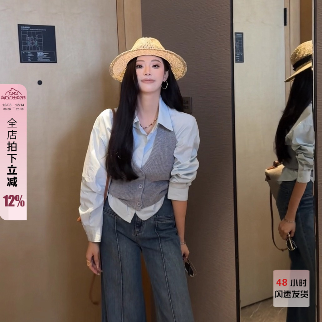 挂脖v领修身背心针织设计上衣女