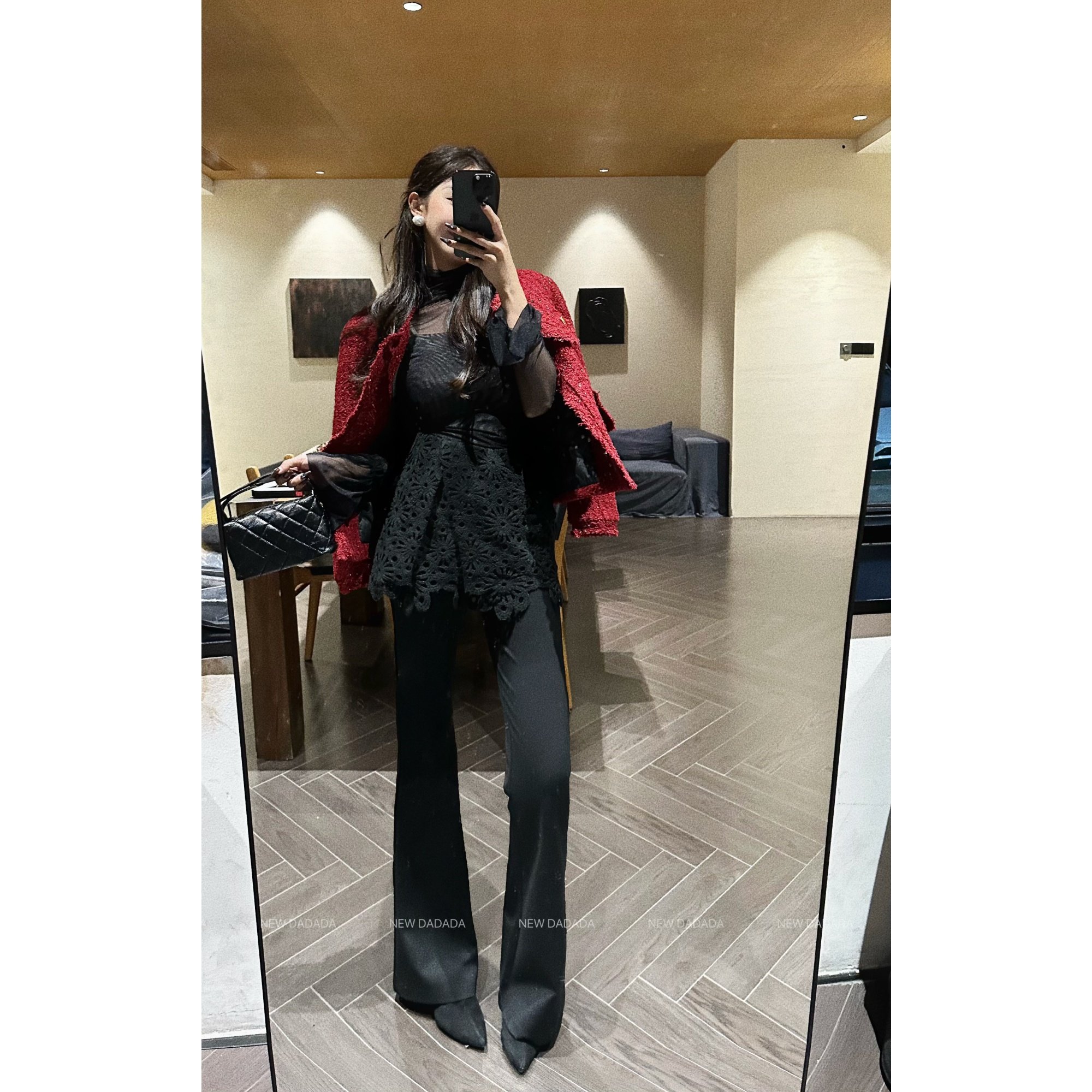 利达 NEW DADADA【暗纹镂空屁连裤】显瘦百搭修身休闲裤CDM3748