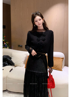 利达 NEW DADADA【闪闪黑玫瑰】休闲百搭时尚针织开衫毛衣DPM3727