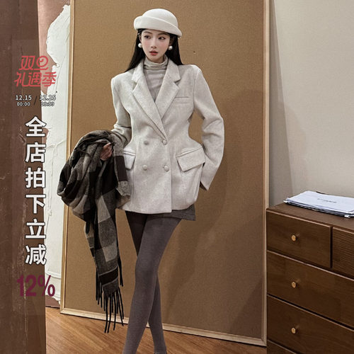 利达NEWDADADA双面羊绒大衣女2025冬季新款小个子西装毛呢外套