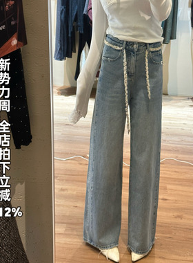 利达NEWDADA高腰阔腿牛仔裤女2025春显瘦垂感复古直筒裤子TDK3999