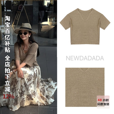 利达NEWDADA法式宽松亮丝针织衫短袖女2026春减龄休闲T恤别致上衣