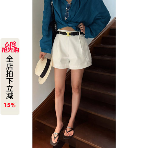 高腰短裤女时尚简约通勤直筒裤