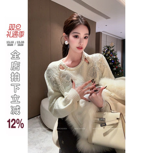 蝴蝶小香肩 DADADA 复古蝴蝶烫钻加厚针织毛衣女上衣 NEW 利达