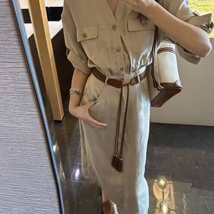 利達 百搭連衣裙子女 裙透氣夏涼爽時尚 NEWDADADA慵懶風(fēng)萊賽爾工裝
