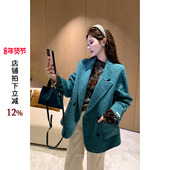孔雀石雾呢 利达NEW DADADA 复古蓝色毛呢外套女加厚双面呢上衣