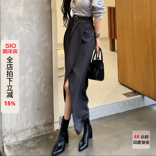 利达NEWDADADA开叉半身裙女春垂感显瘦A字裙半裙西装裙裙子TQ667