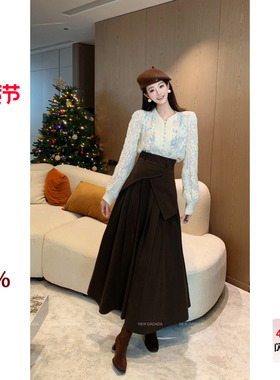 利达NEWDADADA高腰裙配毛衣一片式半身裙女秋冬高腰长裙子CEM4106