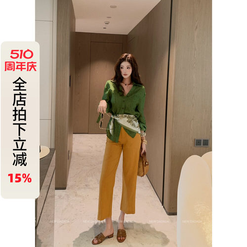 简约棉麻高腰休闲裤女直筒长裤
