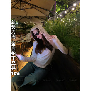 NEW t恤女修身 DADADA 连帽蕾丝长袖 显瘦上衣春 连帽蕾丝衫 利达