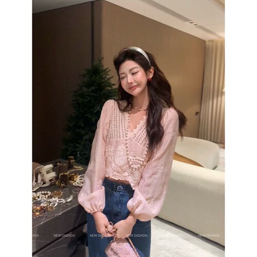 蕾丝拼接衬衫女轻奢设计感上衣