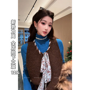 复古小香风休闲领带无袖 利达 翩翩起舞 DADADA 针织马甲女 NEW