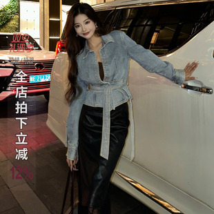 复古小众独特短上衣绑带 开衫 利达NEW DADADA牛仔外套女春减龄衬衫