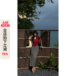 利达 NEW DADADA【浅墨余温】复古撞色格纹半身裙女高腰显瘦a字裙