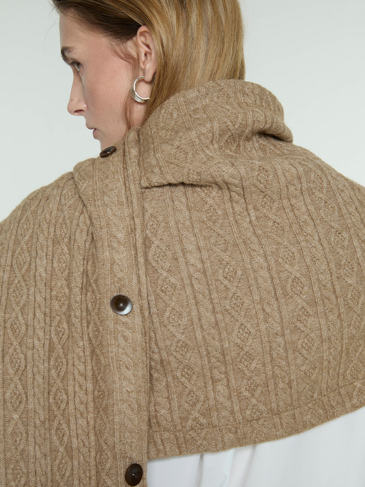 Knitted Button Shawl Scarf: Dual-Use Khaki Designer Wrap - Product image 5