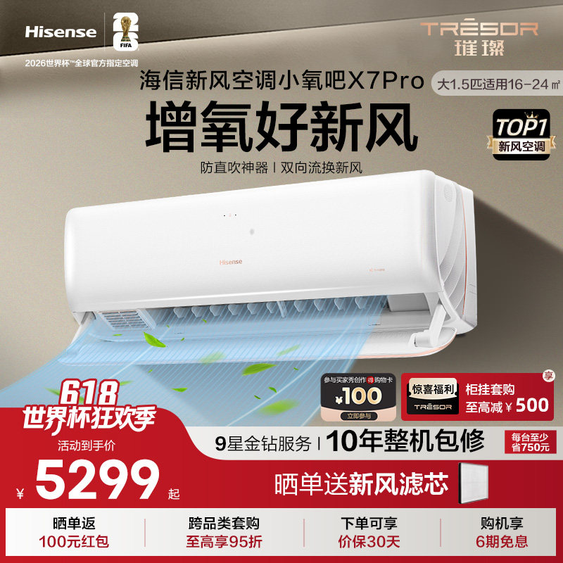 海信璀璨新风空调大1.5匹增氧新风负离子抑菌新一级能效挂机X7Pro