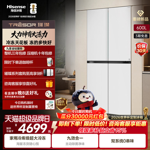 海信璀璨大力神600L十字冰箱
