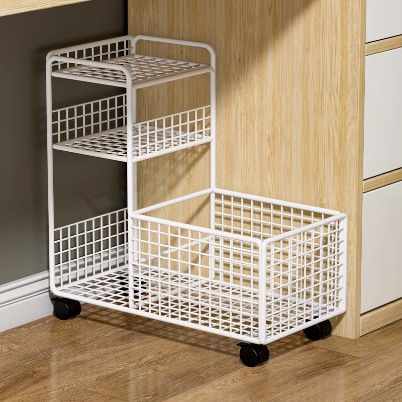 桌下置物架书架移动收纳柜落地带轮桌底书包书本收纳架多层