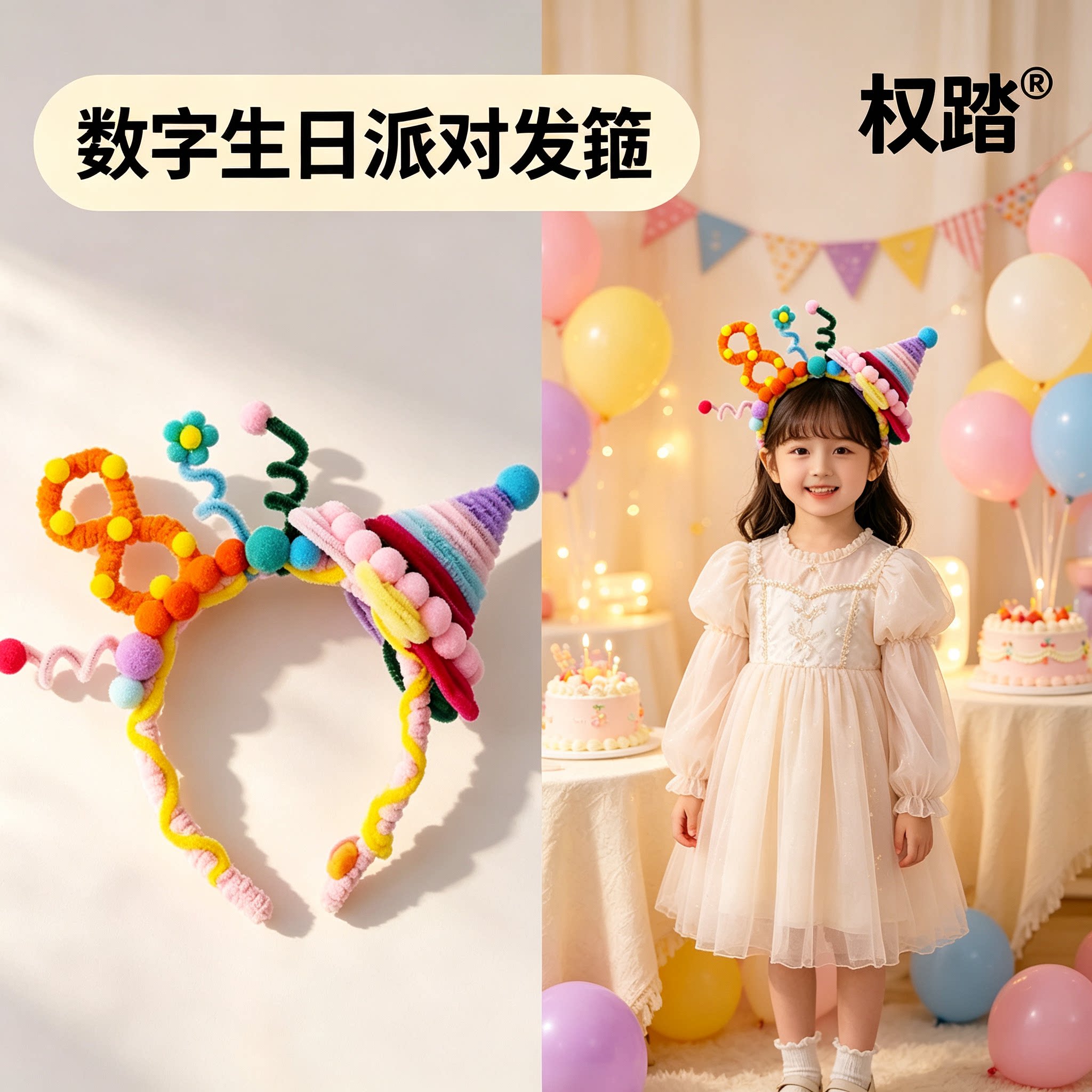 手工DIY扭扭棒儿童生日数字发箍生日帽子生日派对聚餐拍照神器