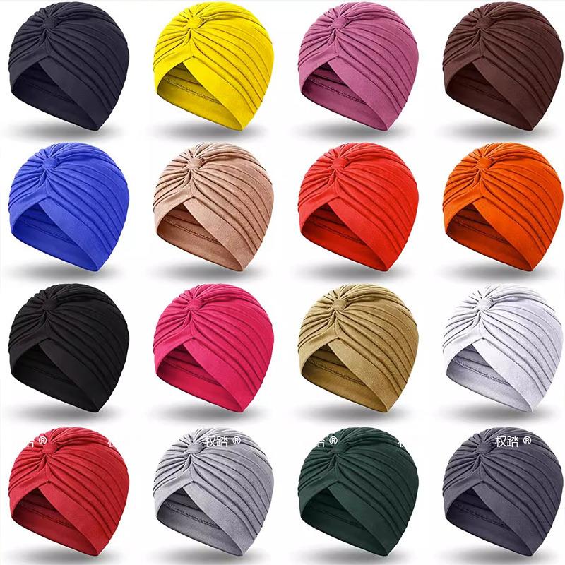 潮人男女纯色弹力套头帽头巾帽西瓜帽印度帽女士瑜伽帽包头月子帽