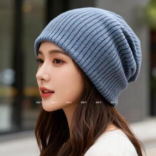 秋冬季保暖针织帽子男女堆堆帽包头冷帽显脸小套头帽睡帽可戴头部