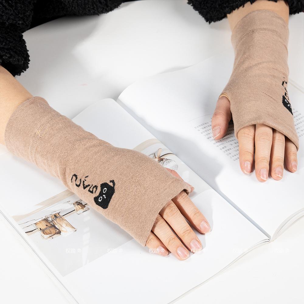 手套女冬季半指可爱针织卡通保暖
