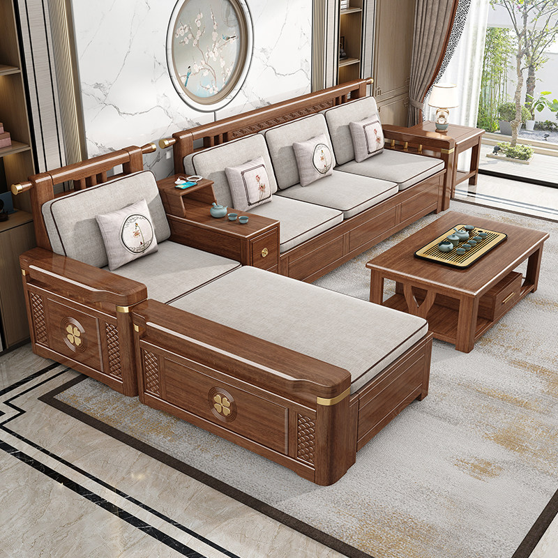 新中式实木贵妃沙发组合冬夏两用紫金檀木小户型家用客厅储物家俱
