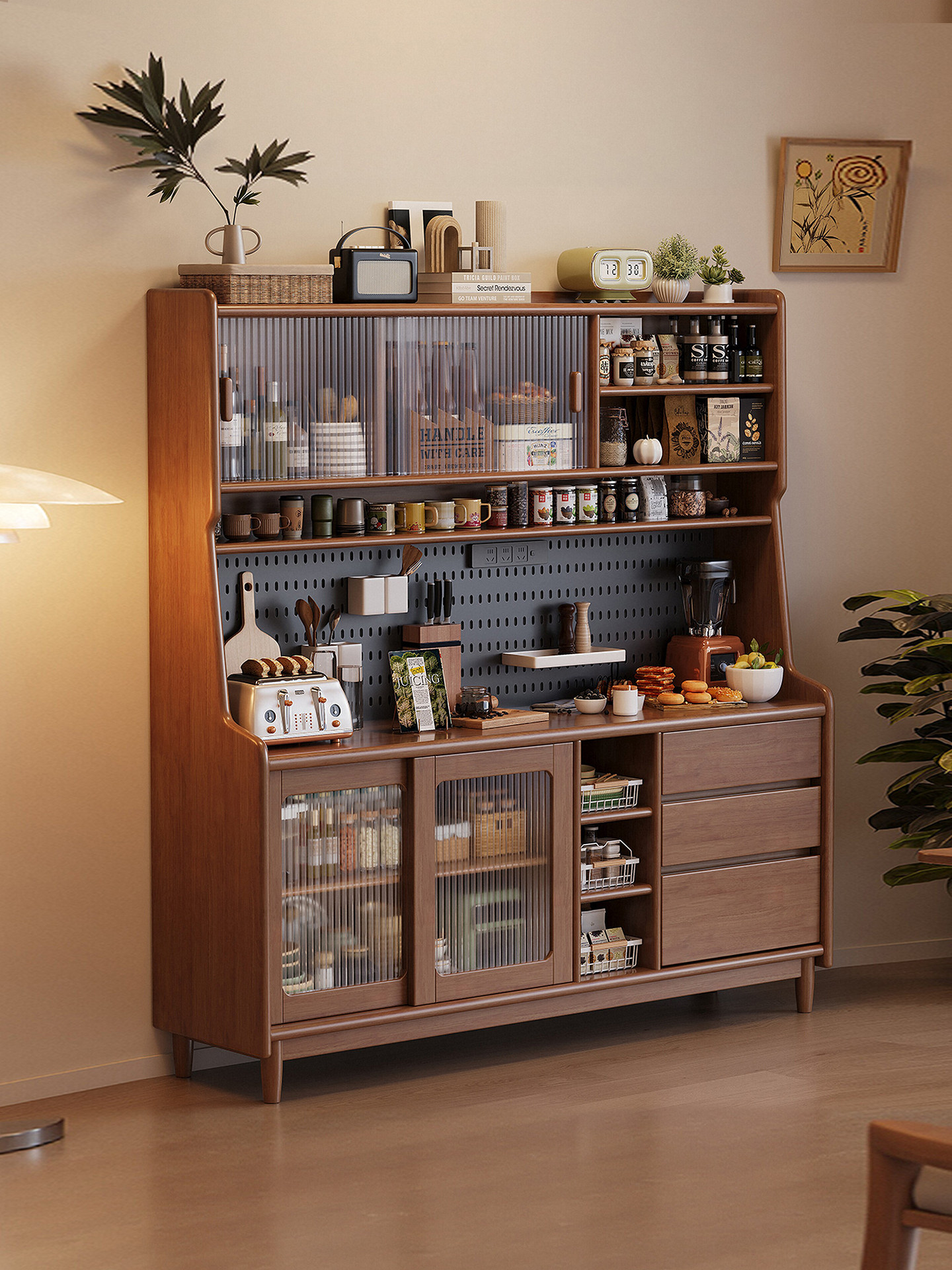 现代实木餐边柜靠墙一体餐厅置物柜家用茶水柜厨房储物柜黑胡桃色,住宅家具,餐边柜,淘宝优惠券,粉丝福利购,淘宝优惠卷