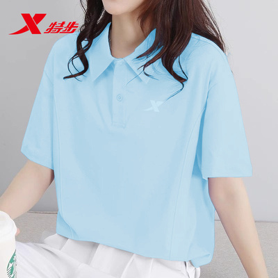特步女装短袖polo衫2026夏季新款透气速干轻质运动上衣休闲女T恤