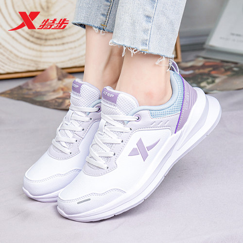 特步女鞋运动鞋跑步鞋皮面休闲鞋