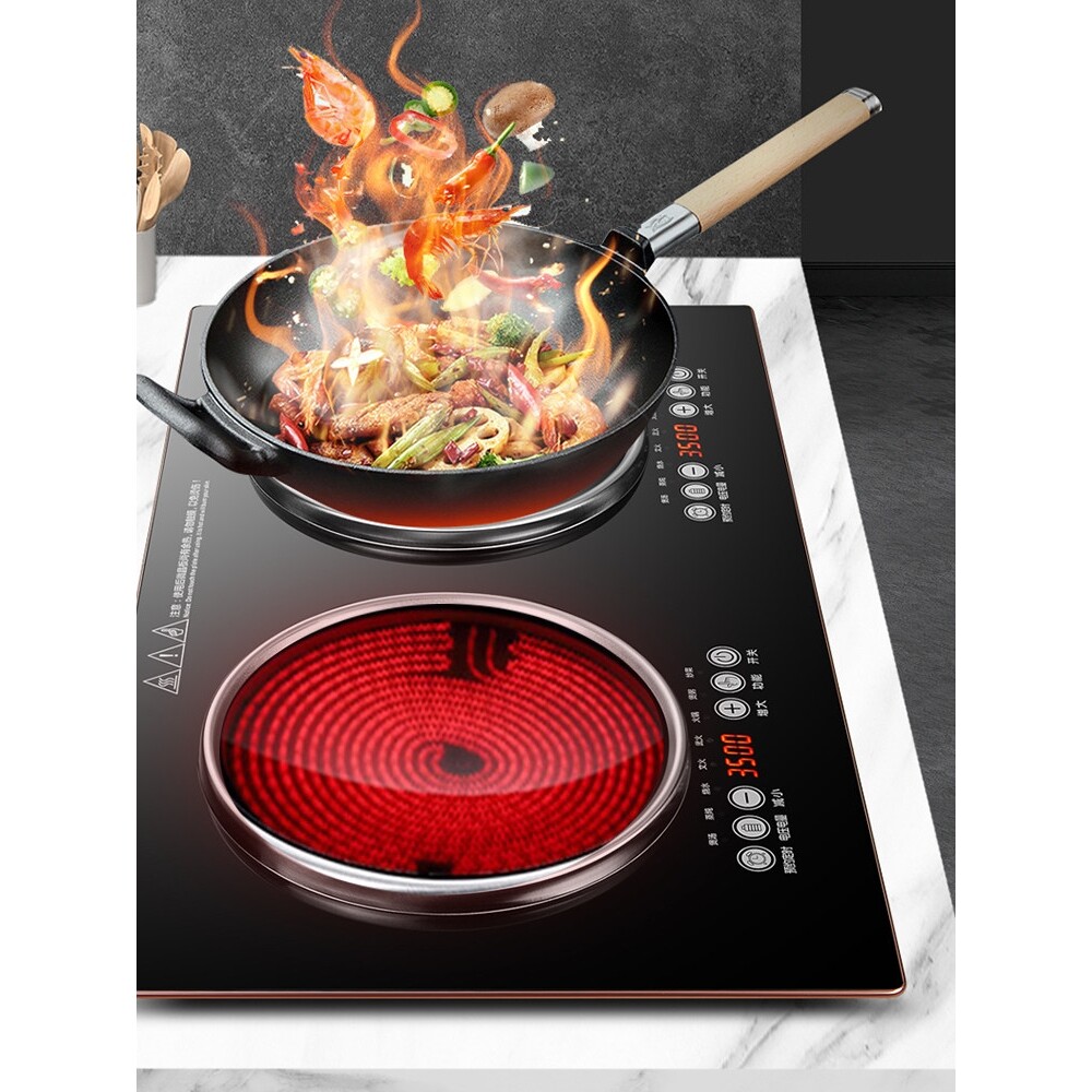 无辐射不挑锅3500W大功率凹面电炉陶炉双灶嵌入煲仔砂锅定时光波