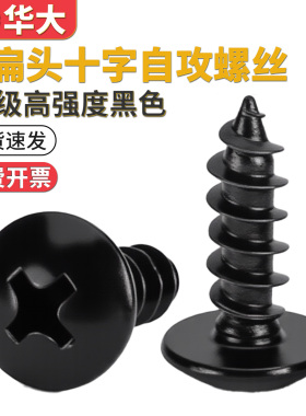 黑锌黑色加硬十字大扁头自攻螺丝发黑钉蘑菇头圆头伞形木螺丝