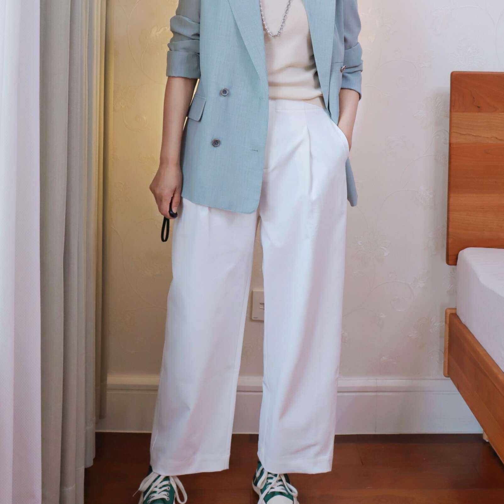 【蔚蓝姐优选】白色休闲时尚抗皱易打理松弛感女士阔腿裤