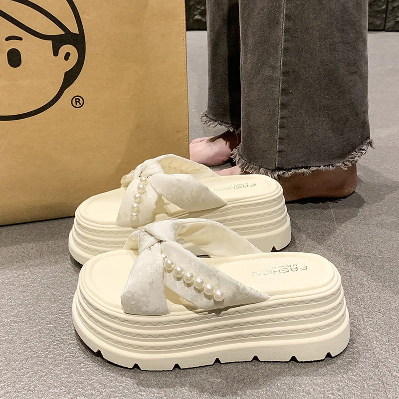 坡跟防水台拖鞋女外穿25新款厚底松糕交叉珍珠夏时尚小个凉拖高跟,女鞋,一字拖,淘宝优惠券,粉丝福利购,淘宝优惠卷