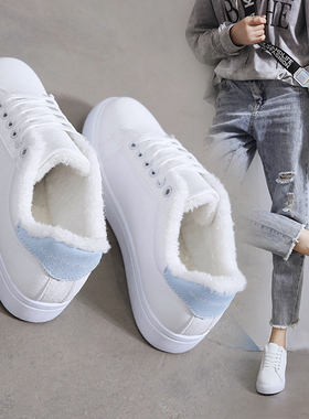 加绒小白鞋女冬鞋2023新款秋季二棉鞋女学生韩版百搭平底保暖板鞋
