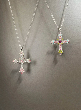 Vintage古着 Pink Heart Cross项链